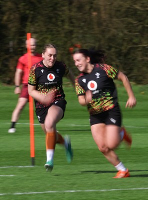 070426 - Wales Women Rugby Squad - Hannah Dallavalle and Sian Jones during training session ahead of the opening Women’s 6 Nations match against Scotland
