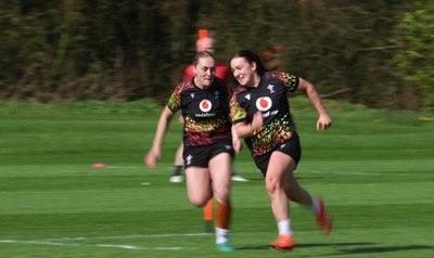 070426 - Wales Women Rugby Squad - Hannah Dallavalle and Sian Jones during training session ahead of the opening Women’s 6 Nations match against Scotland