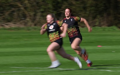 070426 - Wales Women Rugby Squad - Lisa Neumann and Seren Lockwood during training session ahead of the opening Women’s 6 Nations match against Scotland
