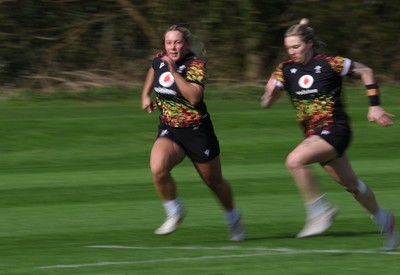 070426 - Wales Women Rugby Squad - Kelsie Webster and Keira Bevan during training session ahead of the opening Women’s 6 Nations match against Scotland