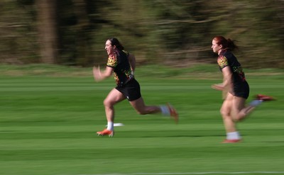 070426 - Wales Women Rugby Squad - Courtney Keight and Lisa Neumann during training session ahead of the opening Women’s 6 Nations match against Scotland