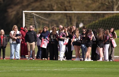 070426 - Wales Women Rugby Squad - Competition winners watch the Wales Women training session ahead of the opening Women’s 6 Nations match against Scotland