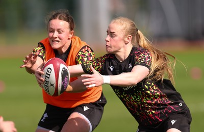 070426 - Wales Women Rugby Squad - Lleucu George and Catherine Richards during training session ahead of the opening Women’s 6 Nations match against Scotland