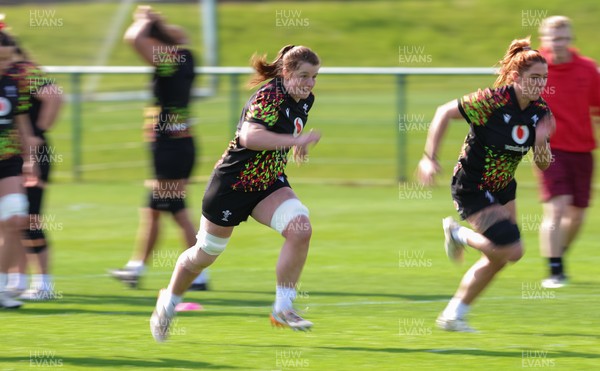 070426 - Wales Women Rugby Squad - Kate Williams and Georgia Evans during training session ahead of the opening Women’s 6 Nations match against Scotland
