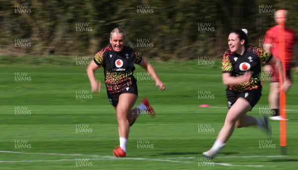 070426 - Wales Women Rugby Squad - Seren Singleton and Kayleigh Powell during training session ahead of the opening Women’s 6 Nations match against Scotland