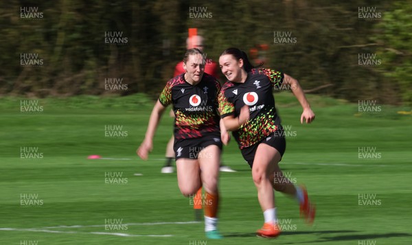 070426 - Wales Women Rugby Squad - Hannah Dallavalle and Sian Jones during training session ahead of the opening Women’s 6 Nations match against Scotland