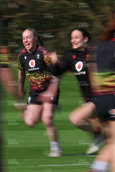 070426 - Wales Women Rugby Squad - Nikita Prothero and Jasmine Joyce during training session ahead of the opening Women’s 6 Nations match against Scotland