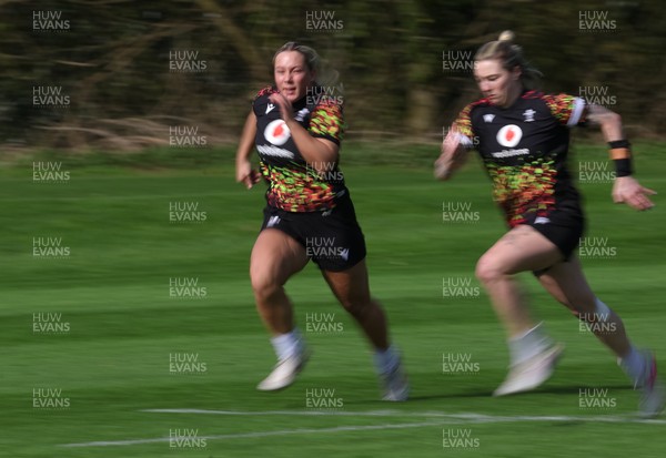 070426 - Wales Women Rugby Squad - Kelsie Webster and Keira Bevan during training session ahead of the opening Women’s 6 Nations match against Scotland