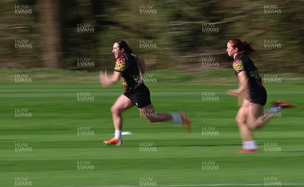 070426 - Wales Women Rugby Squad - Courtney Keight and Lisa Neumann during training session ahead of the opening Women’s 6 Nations match against Scotland