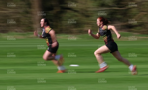 070426 - Wales Women Rugby Squad - Courtney Keight and Lisa Neumann during training session ahead of the opening Women’s 6 Nations match against Scotland