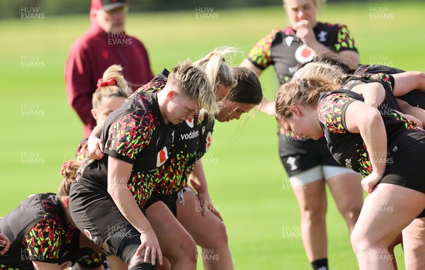 070426 - Wales Women Rugby Squad - The Wales squad scrum down during training session ahead of the opening Women’s 6 Nations match against Scotland