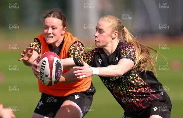070426 - Wales Women Rugby Squad - Lleucu George and Catherine Richards during training session ahead of the opening Women’s 6 Nations match against Scotland