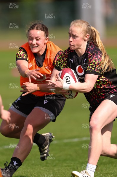 070426 - Wales Women Rugby Squad - Lleucu George and Catherine Richards during training session ahead of the opening Women’s 6 Nations match against Scotland