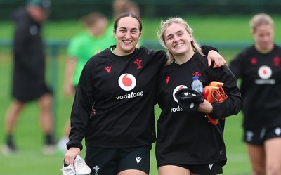 071026 Wales Women Rugby Training - Courtney Keight and Alex Callender during a rugby training session ahead of the WXV matches in Japan