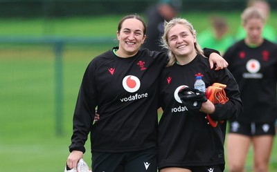 071026 Wales Women Rugby Training - Courtney Keight and Alex Callender during a rugby training session ahead of the WXV matches in Japan