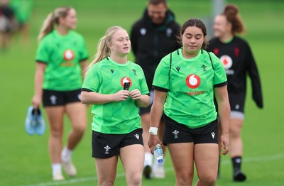 071026 Wales Women Rugby Training - Seren Lockwood and Crystal James during a rugby training session ahead of the WXV matches in Japan