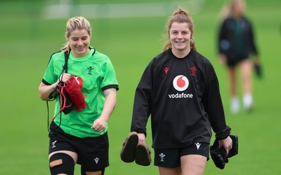 071026 Wales Women Rugby Training - Bethan Lewis and Kate Williams during a rugby training session ahead of the WXV matches in Japan