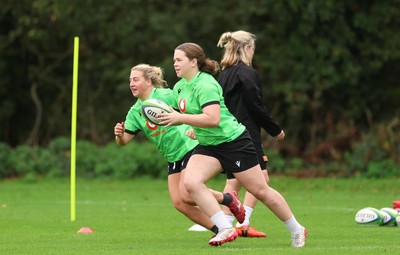 071026 Wales Women Rugby Training - Molly Reardon and Maisie Davies during a rugby training session ahead of the WXV matches in Japan