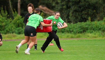 071026 Wales Women Rugby Training - Nel Metcalfe during a rugby training session ahead of the WXV matches in Japan