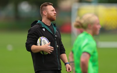 071026 Wales Women Rugby Training - Tyrone Holmes, Defence coach during a rugby training session ahead of the WXV matches in Japan