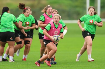 071026 Wales Women Rugby Training - Molly Reardon breaks away during a rugby training session ahead of the WXV matches in Japan