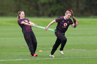 080424 - Wales Women Rugby Training Session - Jasmine Joyce and Hannah Jones during a training session ahead of Wales’ Women’s 6 Nations match against Ireland