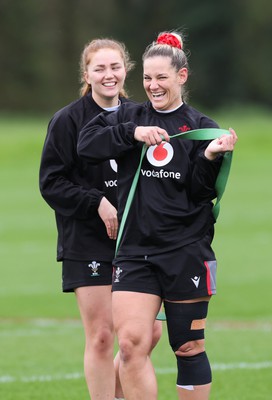 080424 - Wales Women Rugby Training Session - Kerin Lake and Niamh Terry during a training session ahead of Wales’ Women’s 6 Nations match against Ireland