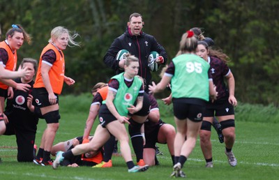 080424 - Wales Women Rugby Training Session - Ioan Cunningham, Wales Women head coach, during a training session ahead of Wales’ Women’s 6 Nations match against Ireland