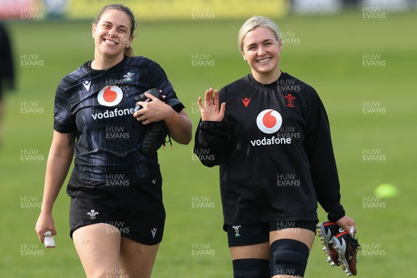 080425 - Wales Women Rugby Training - Natalia John and Alex Callender make their way down to training ahead of the Women’s Six Nations match against France