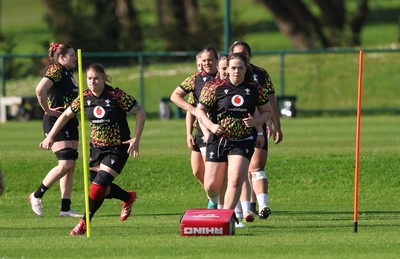 080426 - Wales Women Rugby Squad - Wales Women warm up during training session ahead of the opening Women’s 6 Nations match against Scotland