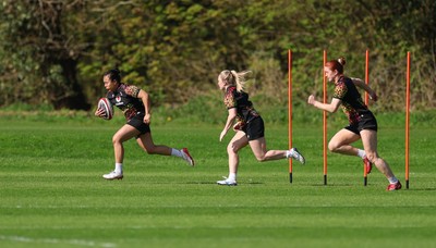 080426 - Wales Women Rugby Squad - Jenna De Vera, Seren Lockwood and Lisa Neumann during training session ahead of the opening Women’s 6 Nations match against Scotland