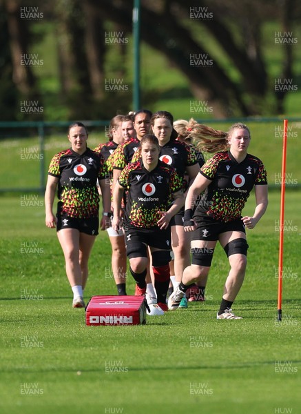 080426 - Wales Women Rugby Squad - Wales Women warm up during training session ahead of the opening Women’s 6 Nations match against Scotland