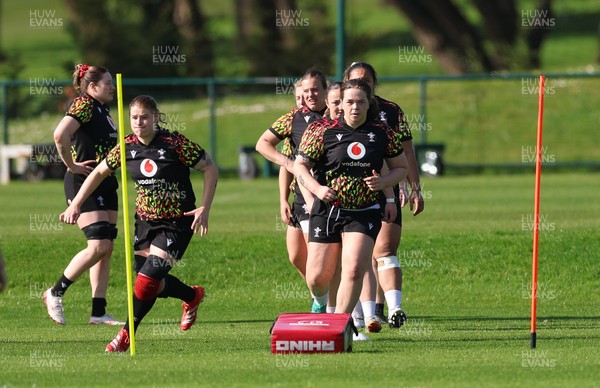 080426 - Wales Women Rugby Squad - Wales Women warm up during training session ahead of the opening Women’s 6 Nations match against Scotland