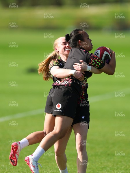 080426 - Wales Women Rugby Squad - Jenna De Vera and Catherine Richards during training session ahead of the opening Women’s 6 Nations match against Scotland