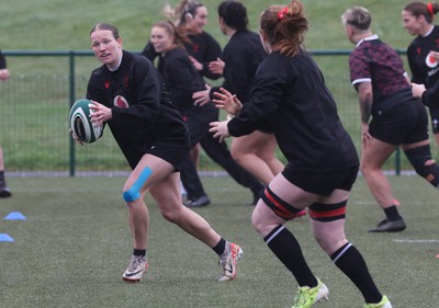 100424 - Wales Women Rugby Training - Carys Cox during a training session ahead of Wales’ Women’s 6 Nations match against Ireland