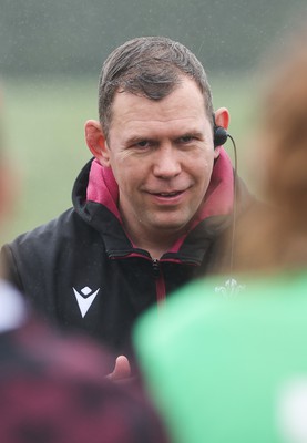 100424 - Wales Women Rugby Training - Ioan Cunningham, Wales Women head coach, during a training session ahead of Wales’ Women’s 6 Nations match against Ireland