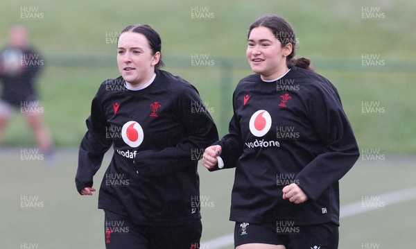 100424 - Wales Women Rugby Training - Sian Jones, left, and Gwennan Hopkins during a training session ahead of Wales’ Women’s 6 Nations match against Ireland