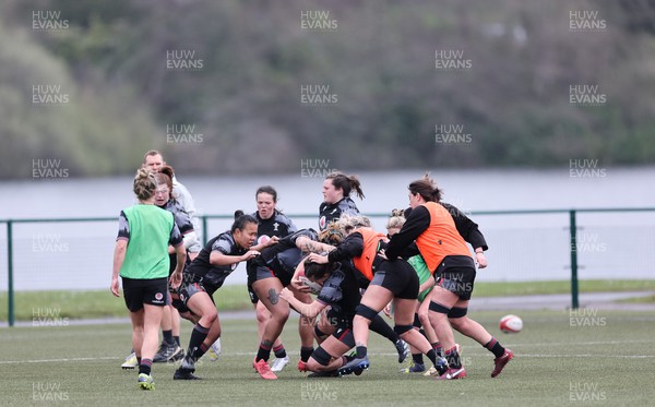 110423 - Wales Women Rugby Training Session - The Wales Women squad during a training session ahead of the TicTok Women’s 6 Nations match against England