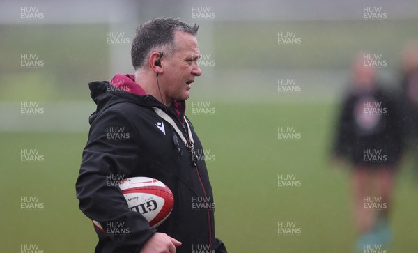 120324 - Wales Women Training session - Shaun Connor, Wales Women attack coach, during training session ahead of the start of the Women’s 6 Nations