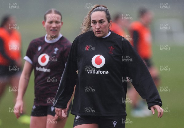 120324 - Wales Women Training session - Courtney Keight with Carys Cox in the background during training session ahead of the start of the Women’s 6 Nations