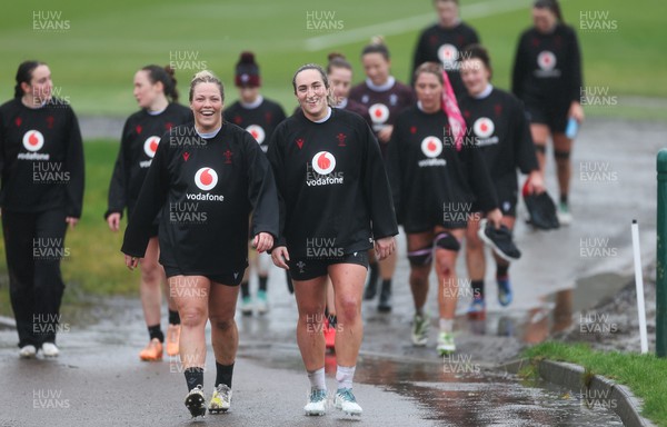 120324 - Wales Women Training session - Kelsey Jones and Courtney Keight make their way back to the NCE after training session ahead of the start of the Women’s 6 Nations