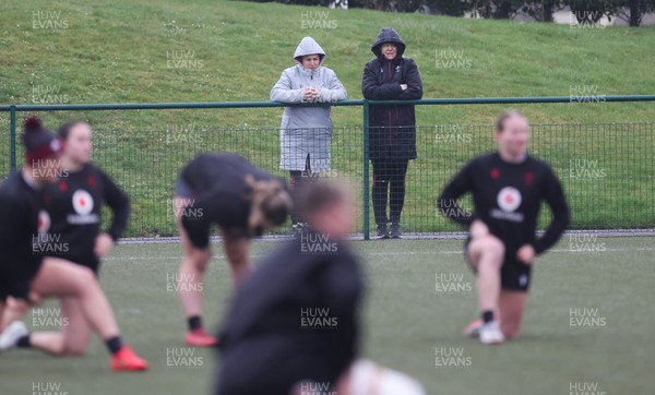 130224 - Wales Women Extended Squad Training session - Siwan Lillicrap and Liza Burgess look on during training session as preparations get under way for the Women’s 6 Nations