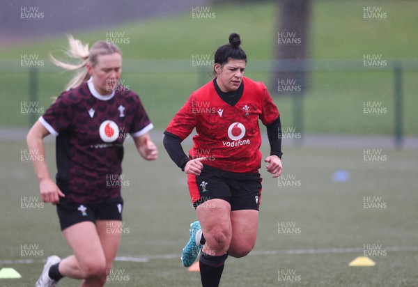 130224 - Wales Women Extended Squad Training session - Meg Webb and Rebecca De Filippo during training session as preparations get under way for the Women’s 6 Nations