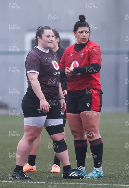 130224 - Wales Women Extended Squad Training session - Abbey Constable and Rebecca De Filippo during training session as preparations get under way for the Women’s 6 Nations