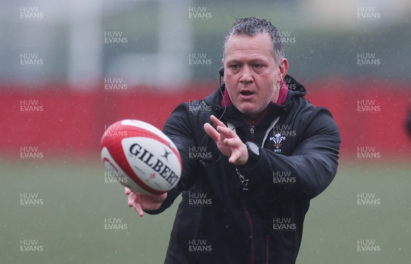 130224 - Wales Women Extended Squad Training session - Shaun Connor, Wales Women attack coach, during training session as preparations get under way for the Women’s 6 Nations