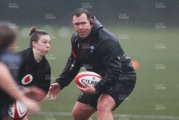 130224 - Wales Women Extended Squad Training session - Ioan Cunningham, Wales Women head coach, during training session as preparations get under way for the Women’s 6 Nations