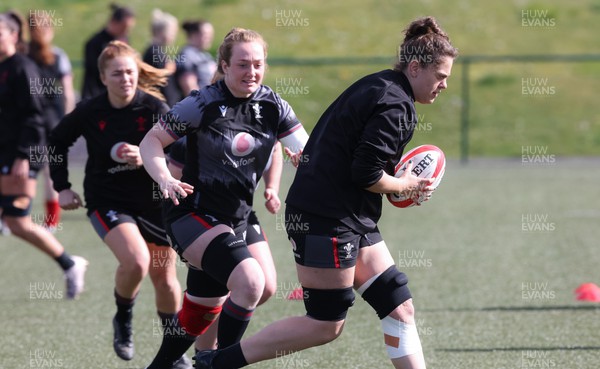 130423 - Wales Women Rugby Training - Natalia John and Abbie Fleming during training ahead of the TicTok Women’s 6 Nations match against England