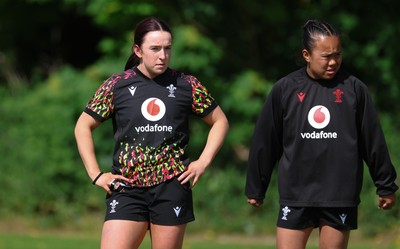 130526 - Wales Women Rugby Training - Sian Jones and Jenna De Vera during a rugby training session ahead of their final Women’s 6 Nations match against Italy
