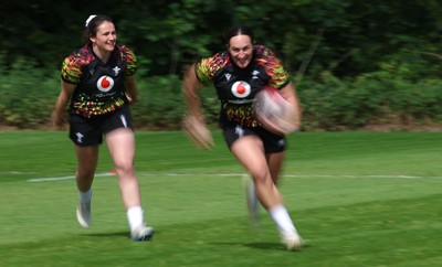 130526 - Wales Women Rugby Training - Courtney Keight and Kayleigh Powell during a rugby training session ahead of their final Women’s 6 Nations match against Italy