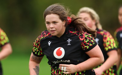 140426 - Wales Women Rugby Training - Maisie Davies during a rugby training session ahead of the Women’s 6 Nations match against France